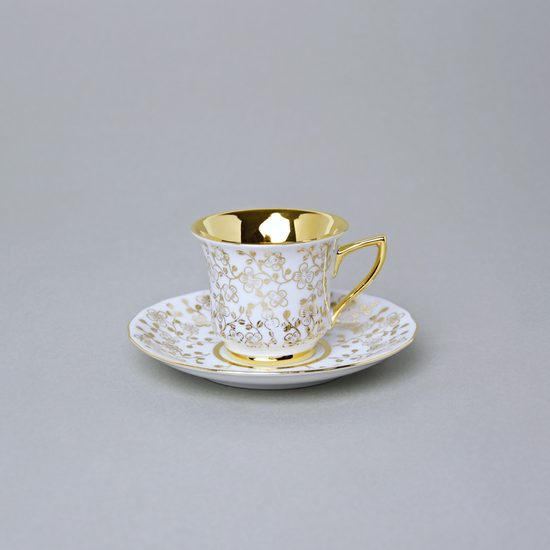 Cup 80 ml and saucer Windsor mocca, White, Leander 1907