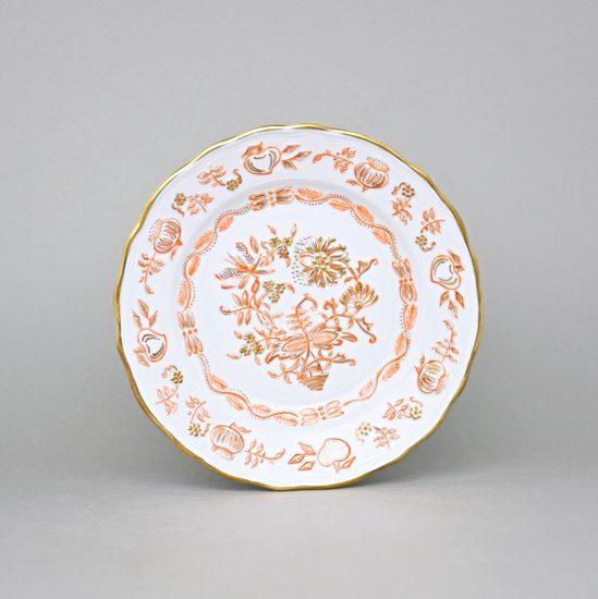 Elegance: Dessert Plate 19 cm, Gold + Orange, Hand-decorated by Vilém Janoušek, Český porcelán a.s