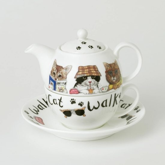 Fashion Cat: Tea for one set, English Fine Bone China, Roy Kirkham