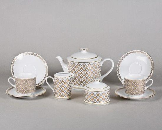 Tea set for 6 persons, Sabina, gold ornaments, Leander 1907