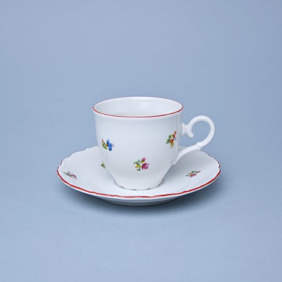 Šálek 190 ml a podšálek 155 mm káva/čaj, Ophelie házenka s červenou linkou, Thun 1794 Nová Role