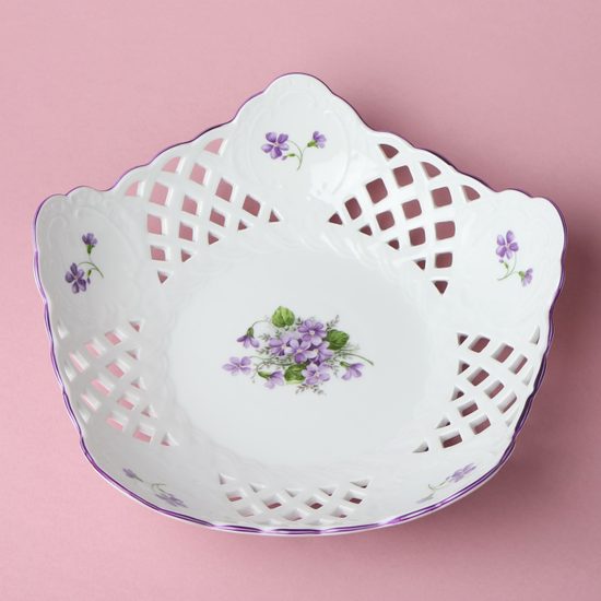 Mísa pětihranná prolamovaná 28 cm, fialky, Český porcelán a.s.
