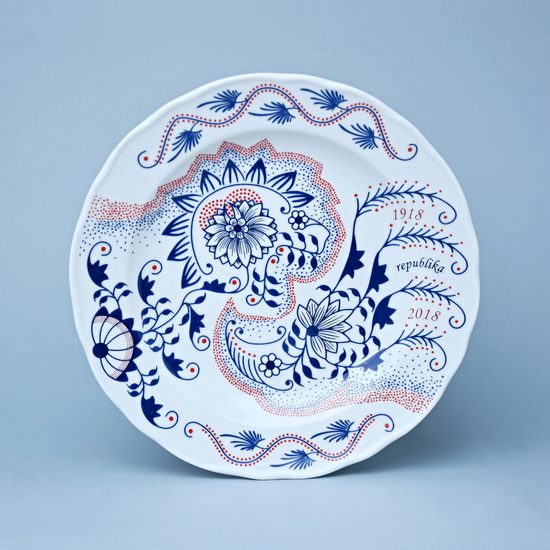 Plate wall 100th Czech republic anniversary, Original Blue Onion Pattern
