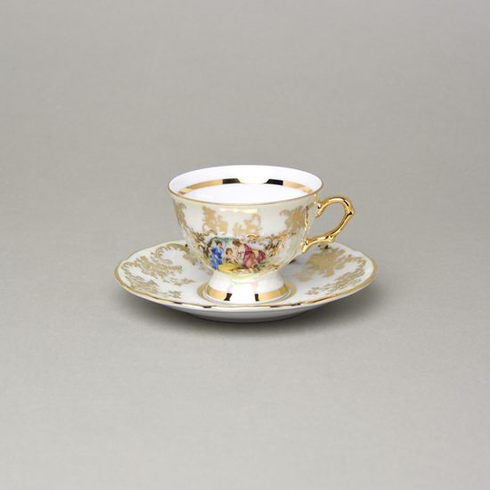 Cup 90 ml espresso footed + saucer 12 cm, The Three Graces, QueensCrown porcelain