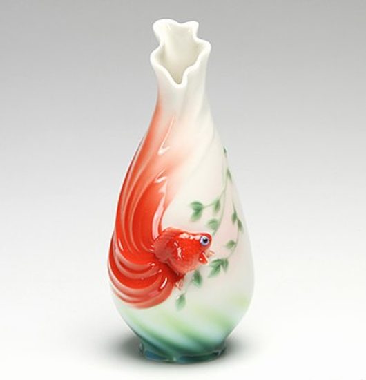 Goldfish design sculptured porcelain vase 15 cm, FRANZ Porcelain