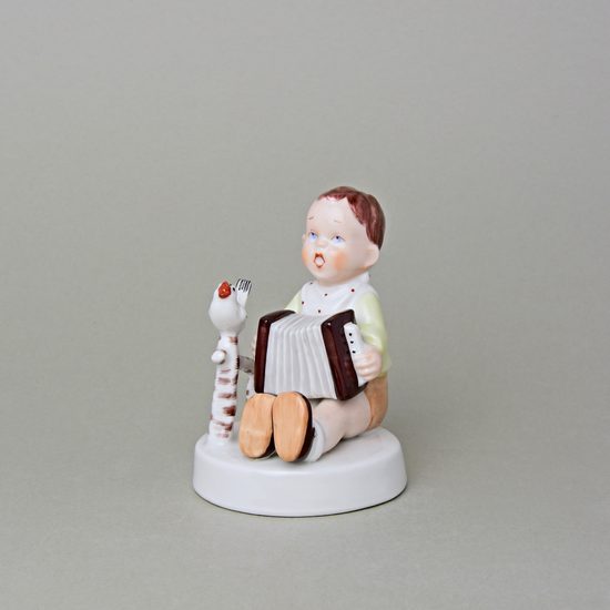 Chlapec sedící s harmonikou 9,5 x 8,5 x 11 cm, Saxe, Porcelánové figurky Duchcov