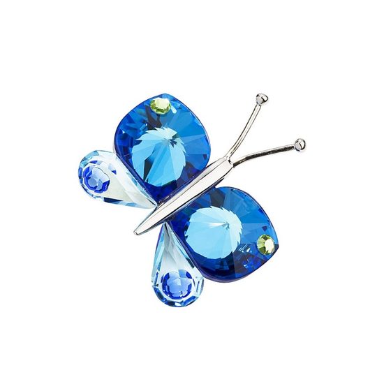 Skleněný modrý motýlek, Magnetka, 30 x 35 mm, Křišťálové dárky a dekorace PRECIOSA