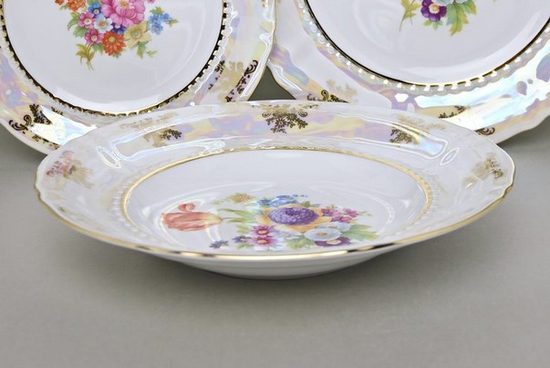 656: Talíř hluboký 23 cm, Sonáta, listr + květiny, Leander Loučky