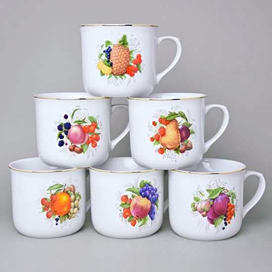 Hrnek Vařák 650 ml, Ovoce + zlatá linka, 6 ks., Český porcelán a.s.