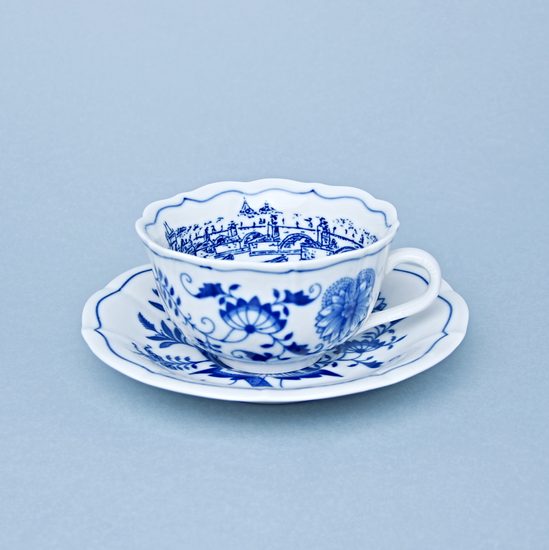 Cup + saucer tea Prague Charles Bridge 200 ml / 15,5 cm tea, 1 pcs., Original Blue Onion pattern