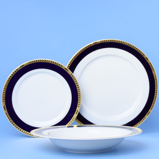 Plate set for 6 persons, Sabina, cobalt blue plus gold, Leander 1907