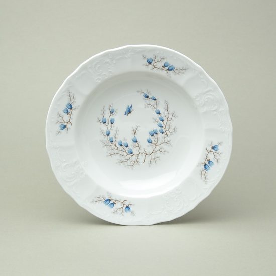 Talíř hluboký 23 cm, Thun 1794, karlovarský porcelán, BERNADOTTE motýli