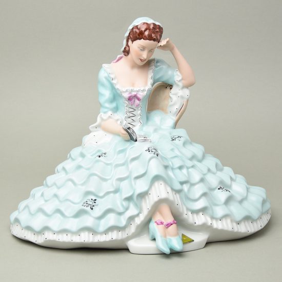 Lady with book, large, 22,5 x 32,5 x 26,5 cm, turquoise, Royal Dux Bohemia
