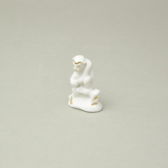 Opička na větvi 5,3 cm, Bílá + zlato, Porcelánové figurky Duchcov