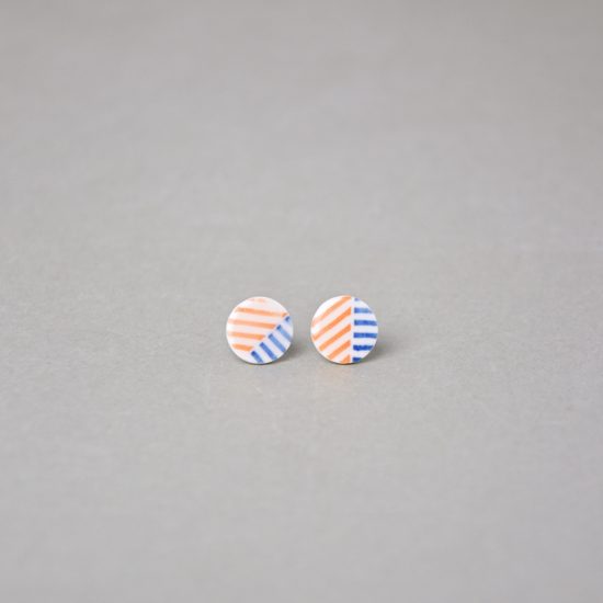 Earings: Lentils - Orange And Blue Stripes, Porcelain Jewels Studio Mallys