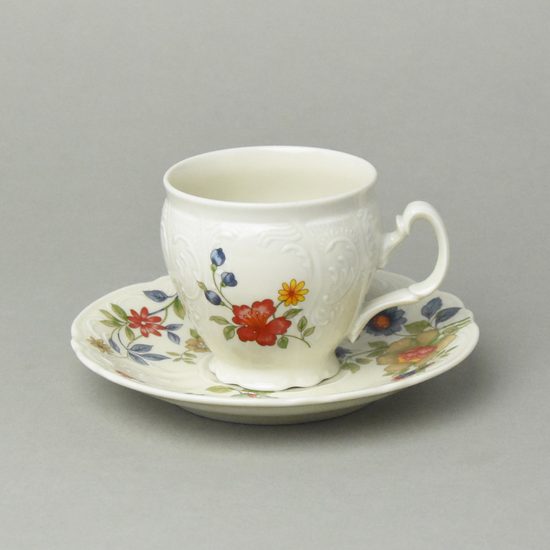 BERNADOTTE ivory čínské květy: Šálek a podšálek kávový 220 ml / 16 cm, Thun 1794, karlovarský porcelán