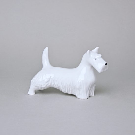 Pes Kníráč, 16,5 x 6,5 x 9,5 cm, bílé, Porcelánové figurky Duchcov