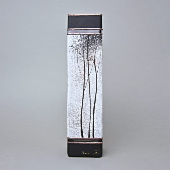Studio Miracle: Vase White-black, Square, 30 cm, hand decoration Vlasta Voborníková