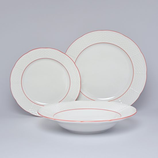 70477: Plate set for 6 pers., Thun 1794 Carlsbad porcelain, Natalie, Red line