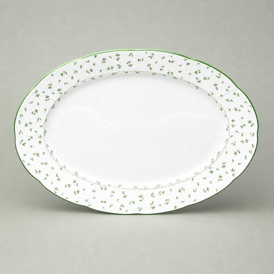 Dish oval flat 32 cm, Thun 1794, karlovarský porcelán, Natálie green flowers