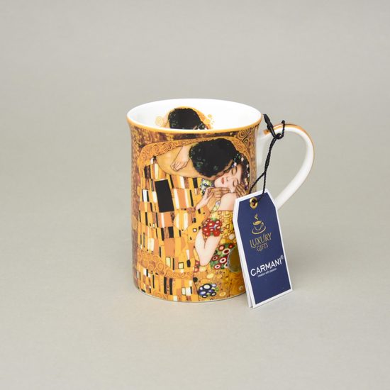 Hrnek 360 ml, G. Klimt, Polibek, kostní porcelán Carmani