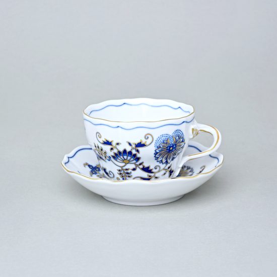 Cup and saucer B plus B 0,21 l / 14 cm for coffee, Original Blue Onion + gold Pattern