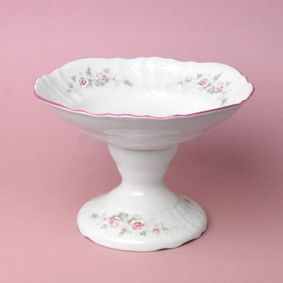 Růžová linka: Mísa na noze 25 cm, Thun 1794, karlovarský porcelán, BERNADOTTE růžičky