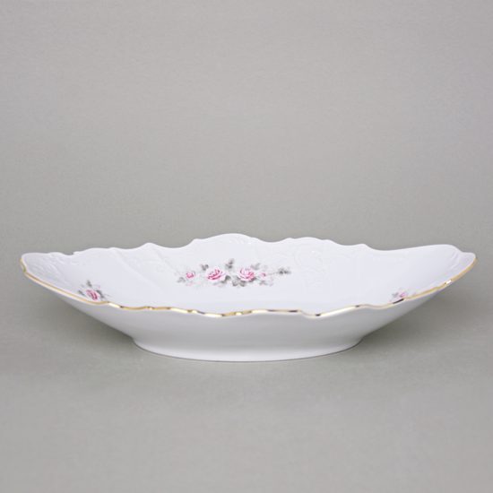 Gold line: Bread basket 34 cm, Thun 1794 Carlsbad porcelain, BERNADOTTE roses