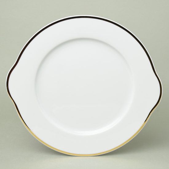 Opál zlatý pásek: Talíř koláčový s uchy 27 cm, Thun 1794, karlovarský porcelán