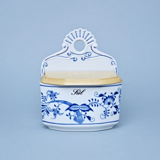 Slánka závěsná s dřevěným víčkem s nápisem Sůl 0,70 l, Cibulák, originální z Dubí