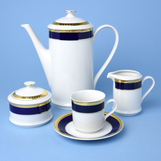 Coffee set for 6 persons, Sabina, cobalt + plus gold, Leander 1907