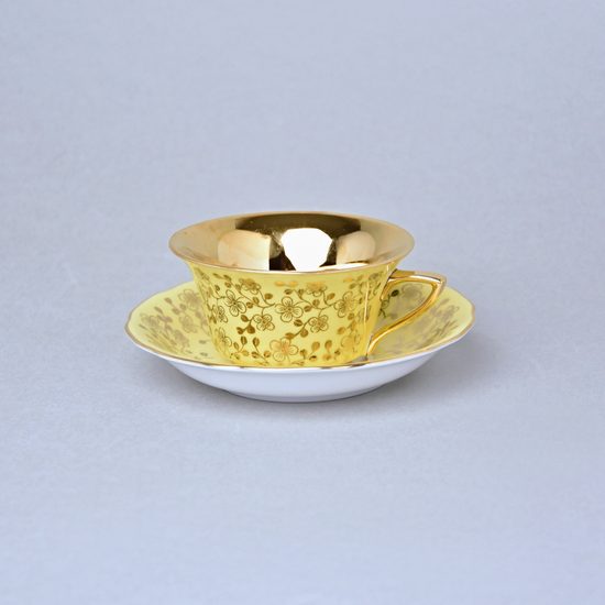 Cup 110 ml for tea + saucer 12,7 cm Windsor, Yellow + inside gold, Leander 1907 Loučky