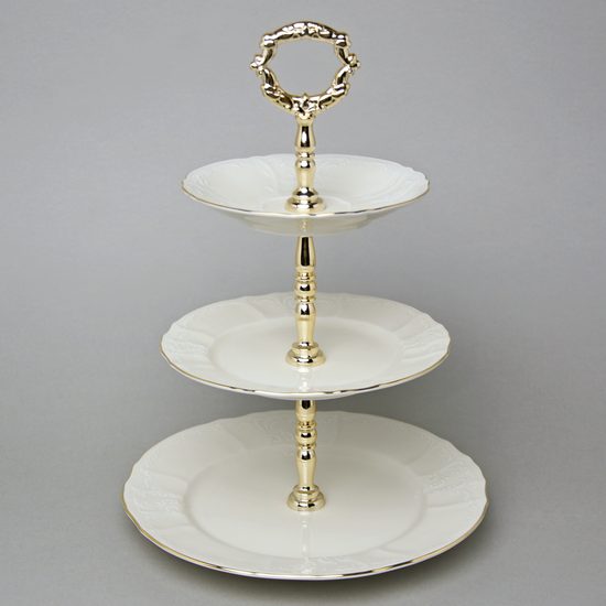 Etažer 3-díl. 34 cm, Thun 1794, karlovarský porcelán, BERNADOTTE ivory + zlato