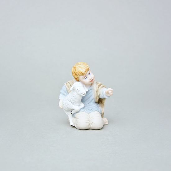 Chlapec s ovečkou, 6,2 x 5,5 x 7,2 cm, Biskvit + Saxe, Porcelánové figurky Duchcov