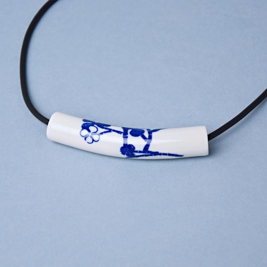 Necklace: Tube - Blue Flowers, Porcelain Jewels Studio Mallys