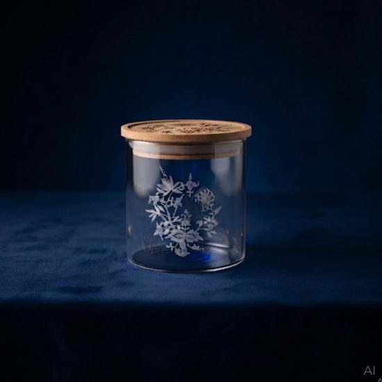Glass Food Storage Jar with Wooden Lid, 10 cm, Onion Pattern