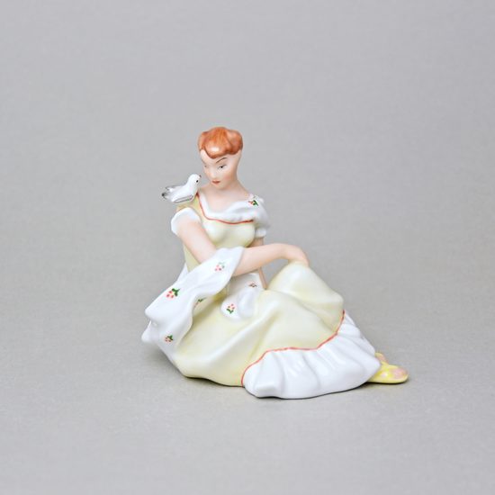 Dívka s holubičkou 8 x 11,5 x 10,5 cm, Saxe B, Porcelánové figurky Duchcov