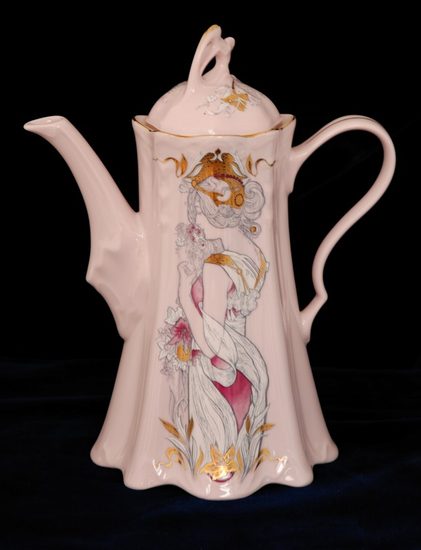 Konvice kávová 1,2 l, Olga 585 Mucha, Růžový porcelán z Chodova