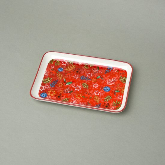 Platter small 21 x 14 x 2 cm red, new bone china EGAN