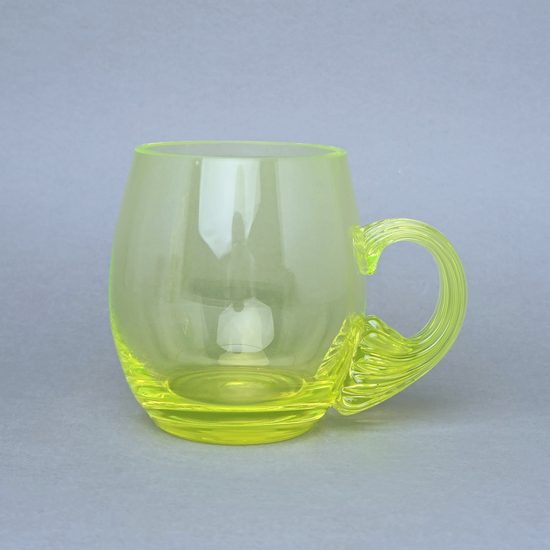 Smooth glass with handle (uranium glass), 500 ml, Glassworks Janov