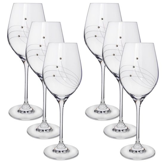 Celebration - Skleničky na bílé víno 360 ml, 6 ks, krystaly Swarovski