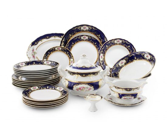 440: Dining set for 6 persons, Sonata, cobalt blue plus rose, Leander 1907