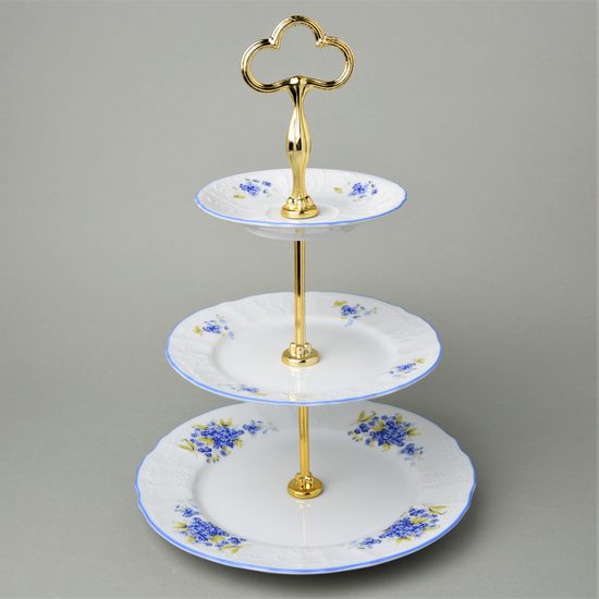 Compartment dish 3 pcs. 34 cm, steel stick, Thun 1794 Carlsbad porcelain, BERNADOTTE Forget-me-not-flower