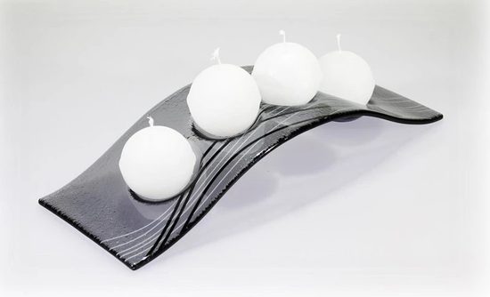 Advent Glass candlestick FLY, gray + dark lines, 38x13 cm, BDK - Glass