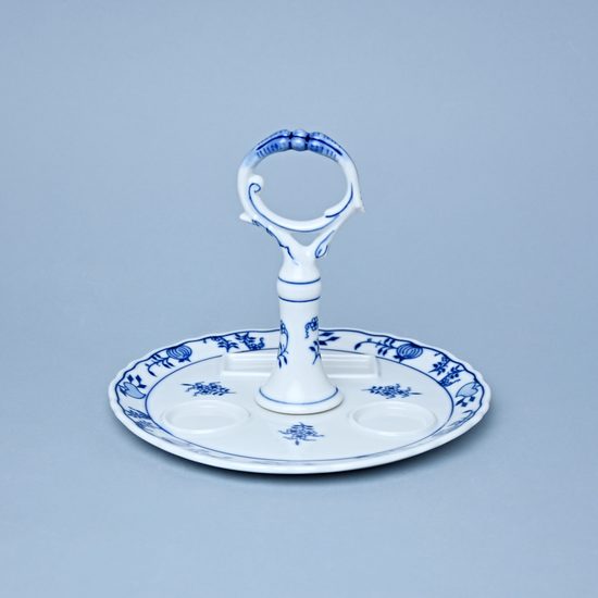 Podnos kulatý s porcelánovým klíčem 21 cm (na slánku, pepřenku, párátník), Cibulák, originální z Dubí