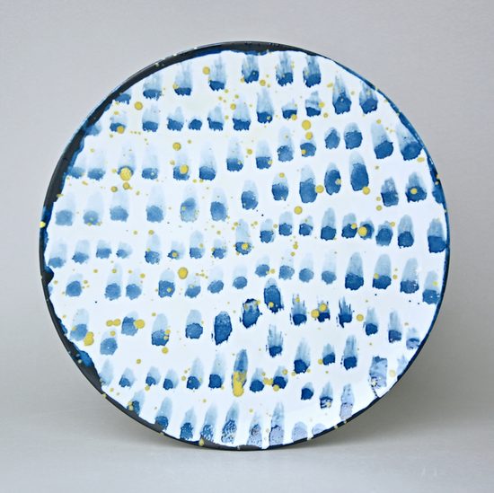 Cake Plate 30 cm, Rain (blue-yellow), G. Benedikt 1882