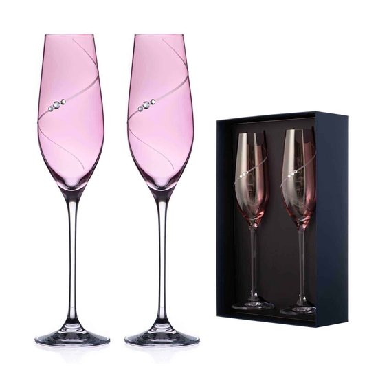 Sihouette Celebration Pink - Set of 2 champagne glasses 210 ml, Swarovski Crystals, DIAMANTE