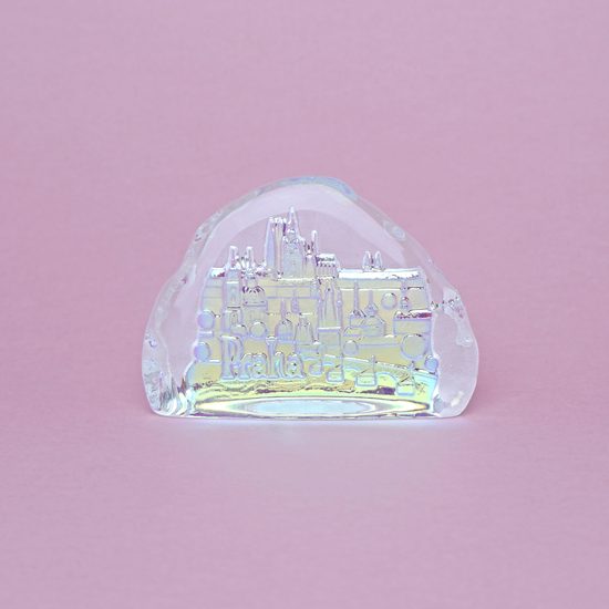 Těžítko/plaketa PRAHA, dekor č.4 - Naše Praha, Sklárna Janov