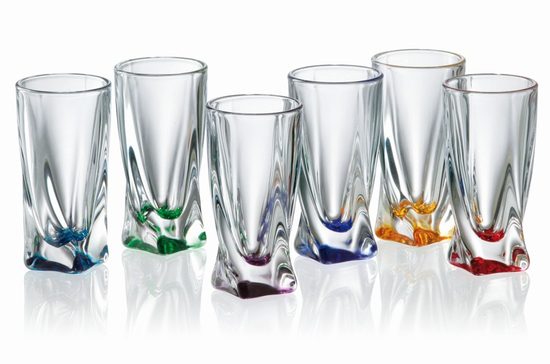 Quadro coloured - Liquere tall glass 50 ml, 6 ks., Crystalite Bohemia