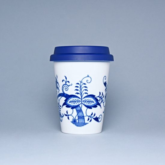 Cup for coffee "To Go" 310 ml with silicone cap, Original Blue Onion Pattern